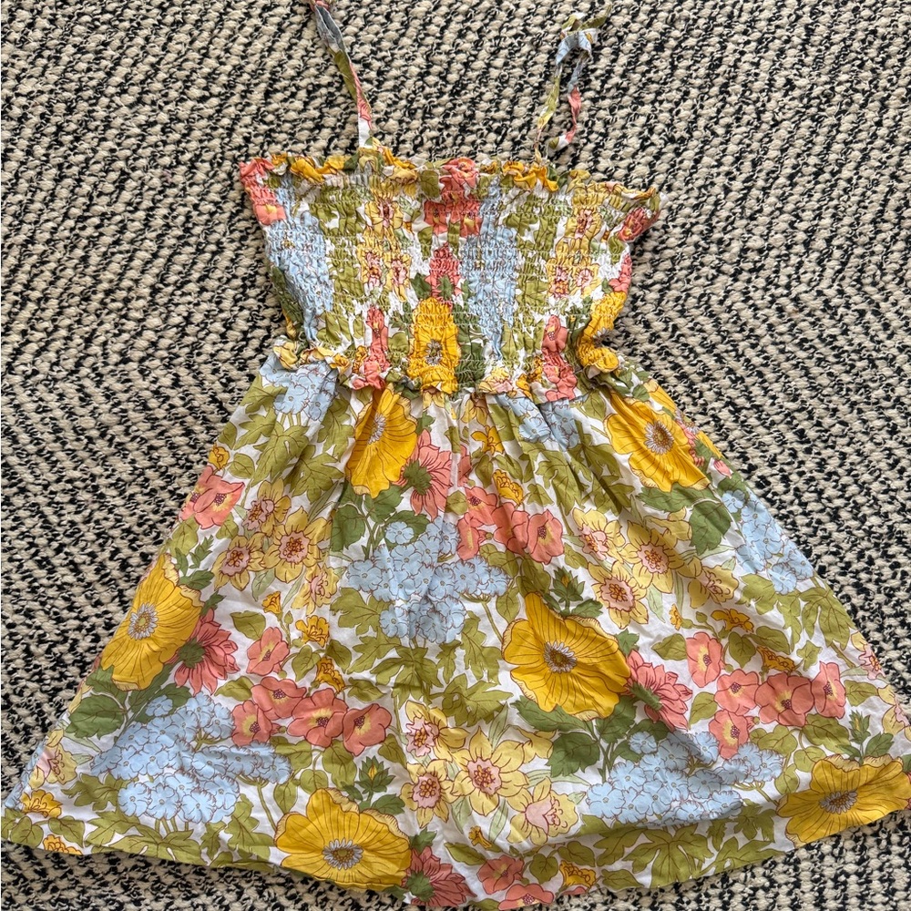 Janie and Jack Girls Floral Smocked Sundress - Yellow, Pink & Blue 8